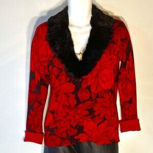 WR SZXL Fur Collar (Removable) Red/ Black Floral cardigan Chic Whimdigoth Formal
